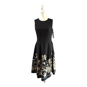 Calvin Klein Black & Gold Sleeveless Fit & Flare Dress – Size 6